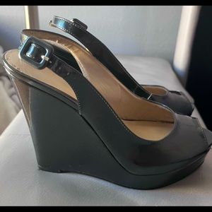 Metallic Grey Wedge Heels